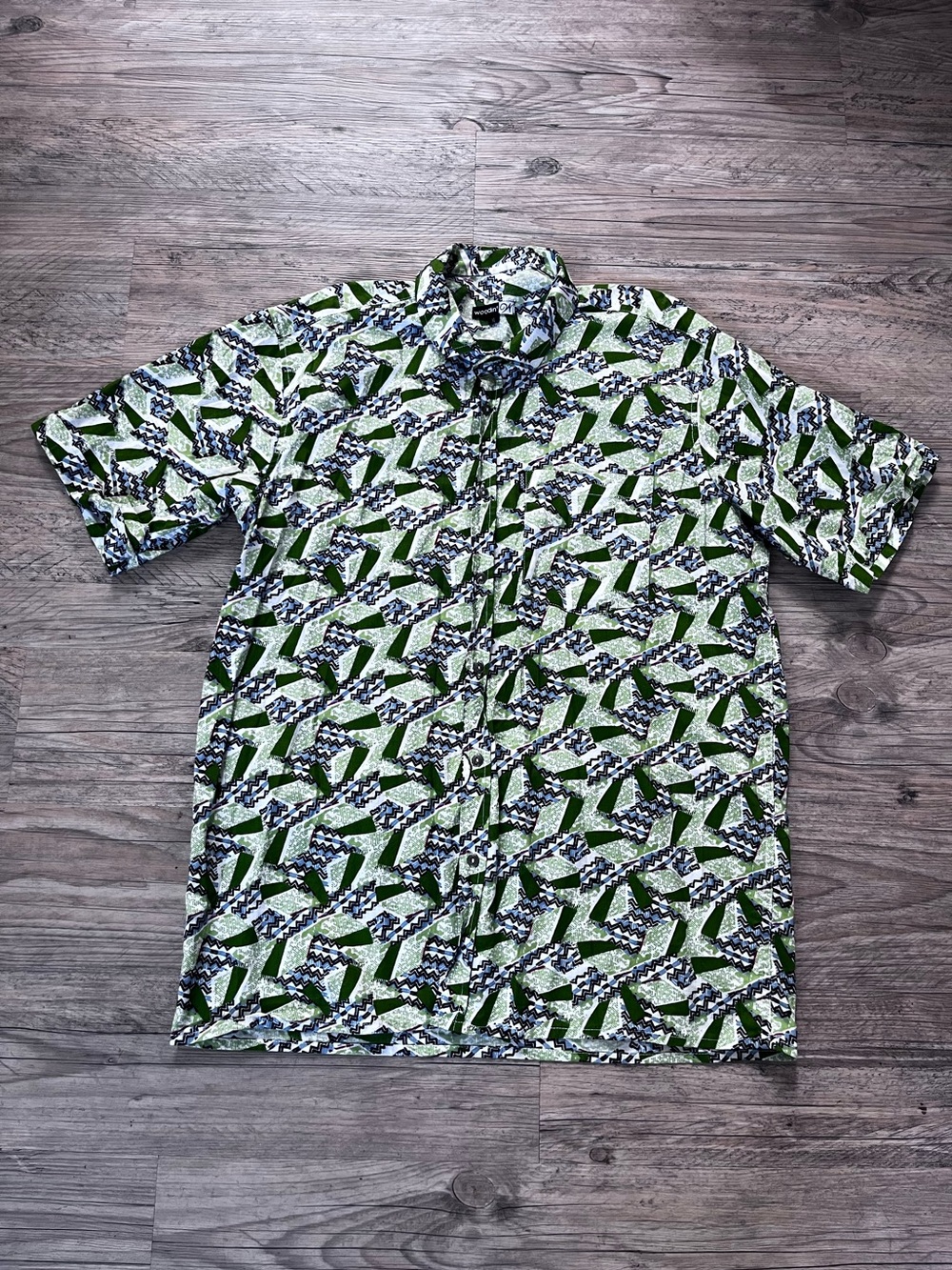 Woodin Ghana African Wax Print Shirt XL Mens Button Up Tribal Abstract Boho Art